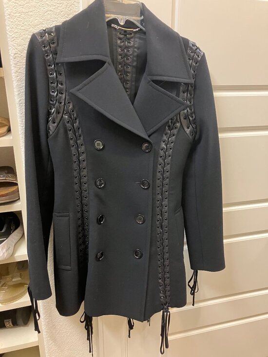Dolce & Gabbana Jackets & Blazers - Dolce & Gabbana Wool and Leather Lace-up and Fringe Double Breasted Coat Size 40